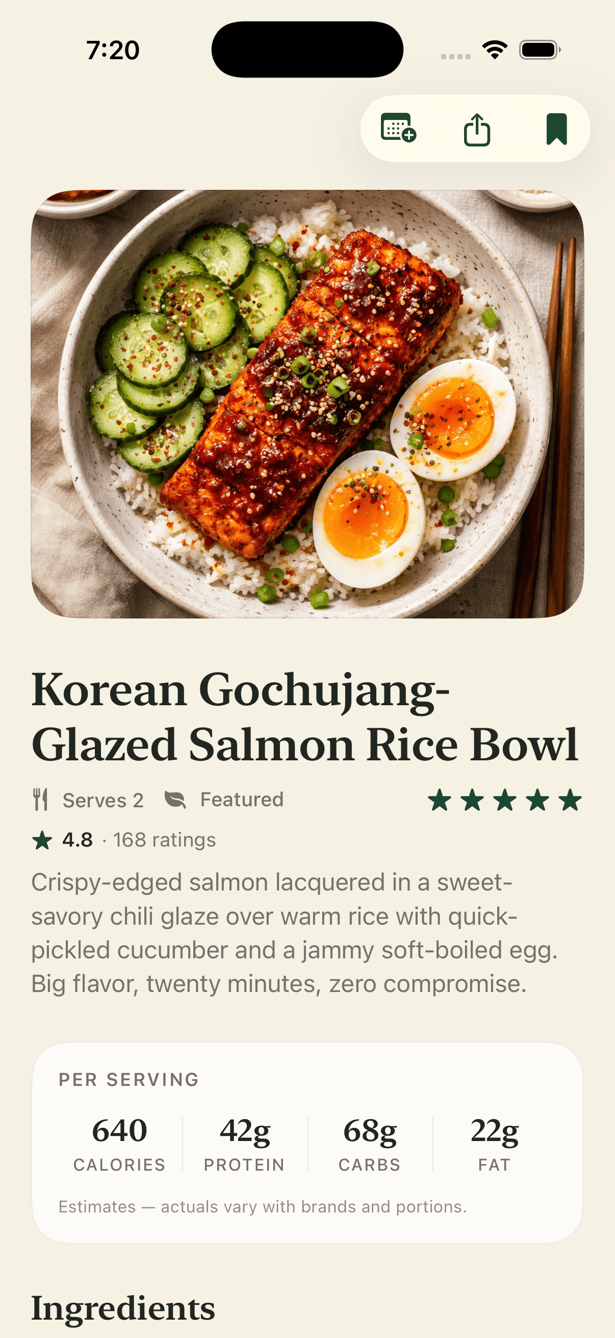 A Seedless recipe — real macros, ingredients, and a clean-verified badge